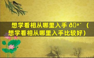 想学看相从哪里入手 🪴 （想学看相从哪里入手比较好）